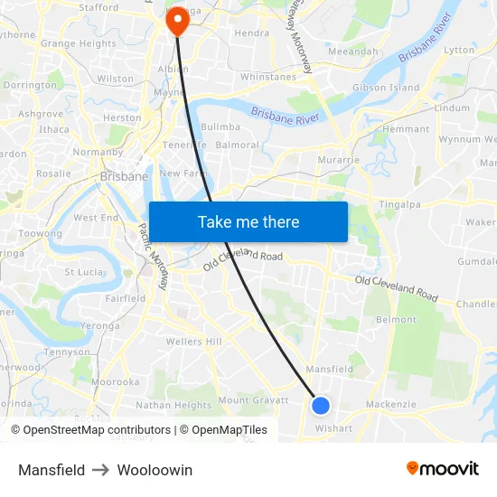 Mansfield to Wooloowin map