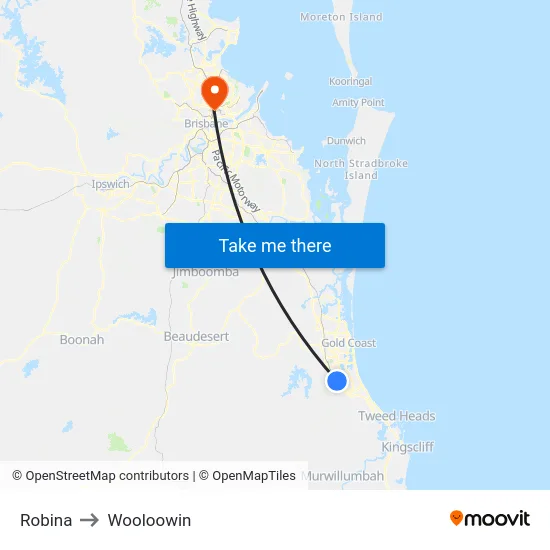 Robina to Wooloowin map