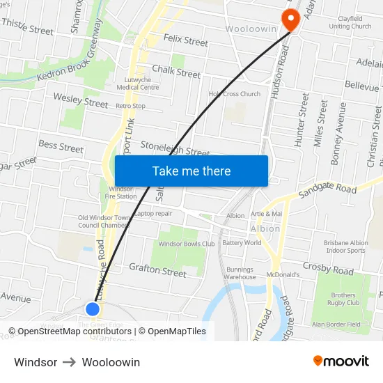Windsor to Wooloowin map