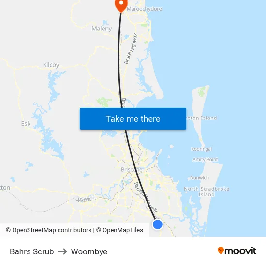 Bahrs Scrub to Woombye map