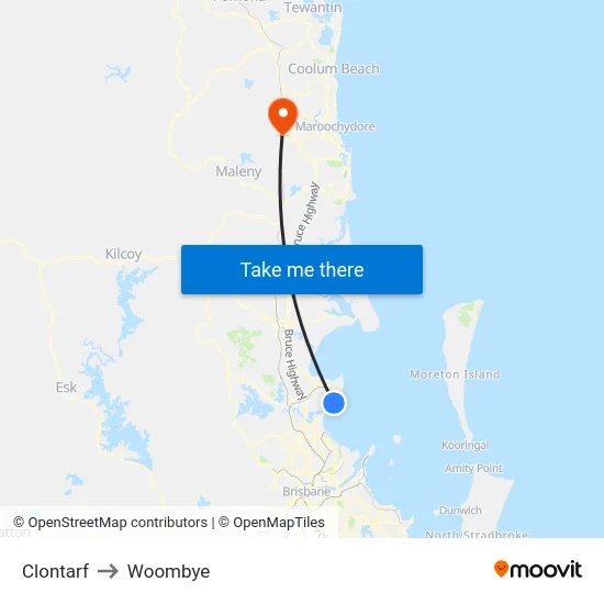 Clontarf to Woombye map