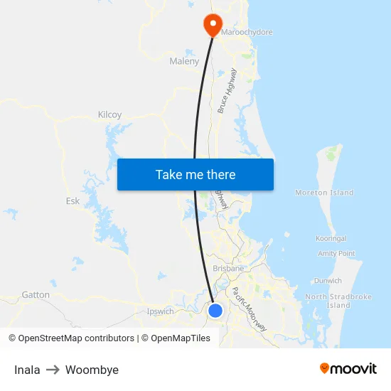 Inala to Woombye map