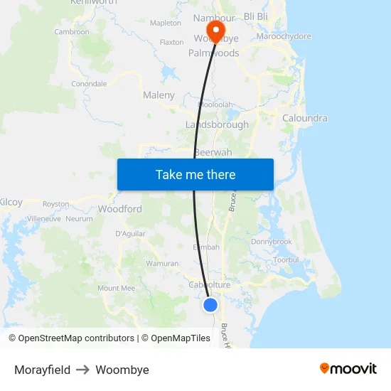 Morayfield to Woombye map