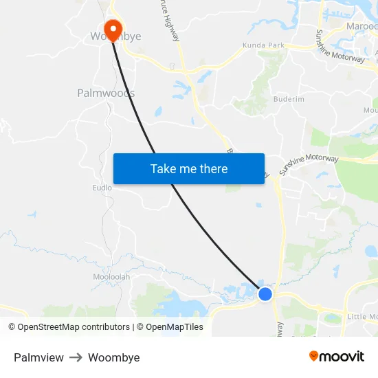Palmview to Woombye map