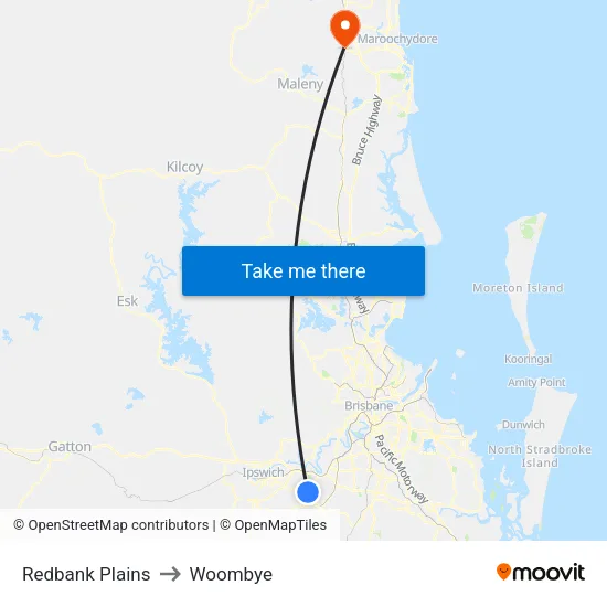 Redbank Plains to Woombye map