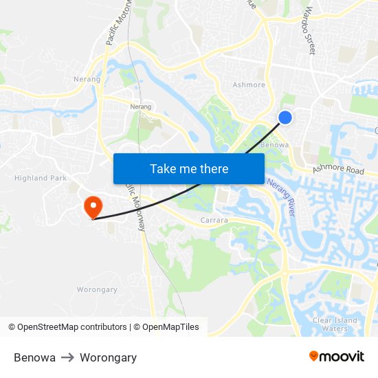 Benowa to Worongary map