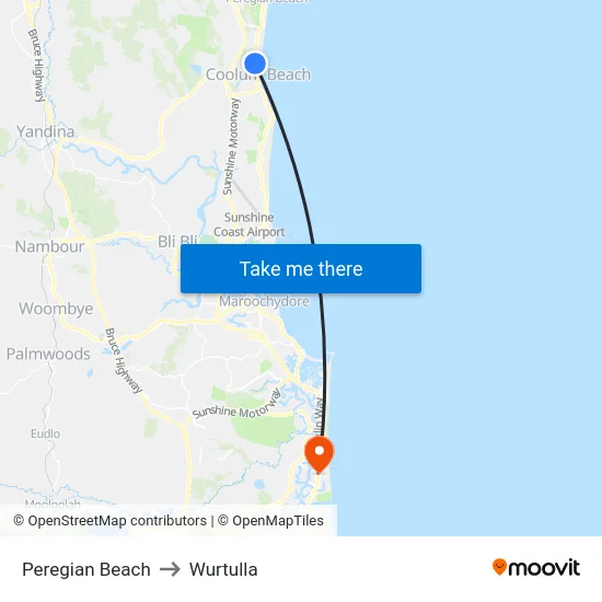 Peregian Beach to Wurtulla map