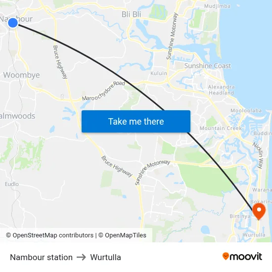 Nambour station to Wurtulla map
