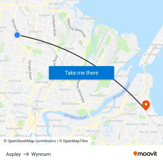 Aspley to Wynnum map