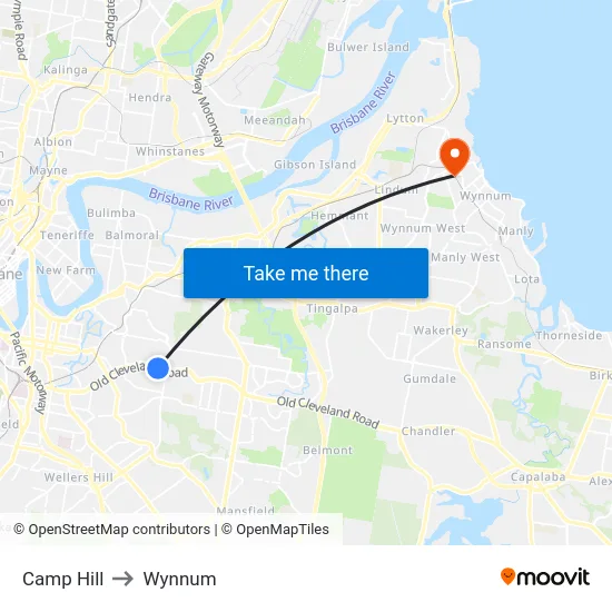 Camp Hill to Wynnum map