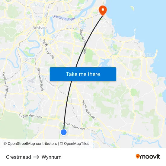 Crestmead to Wynnum map