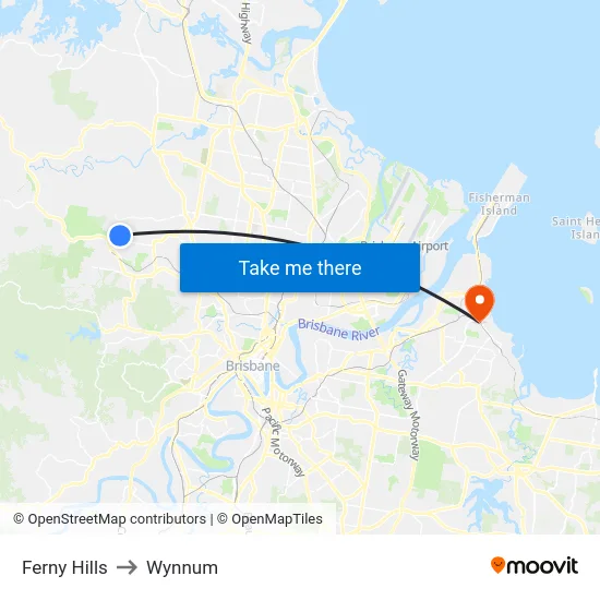 Ferny Hills to Wynnum map