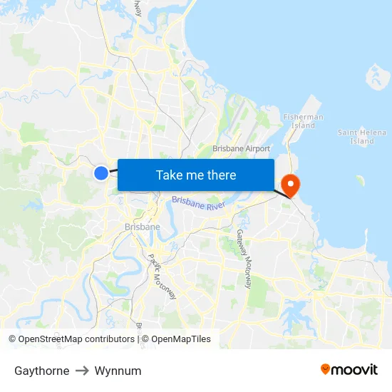 Gaythorne to Wynnum map