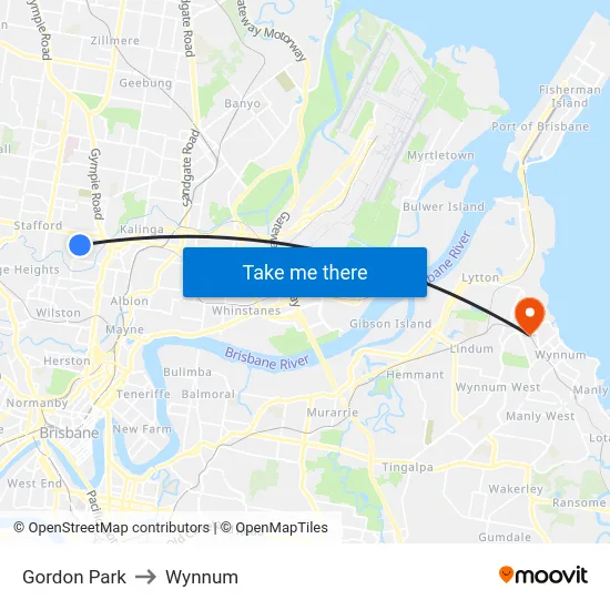 Gordon Park to Wynnum map