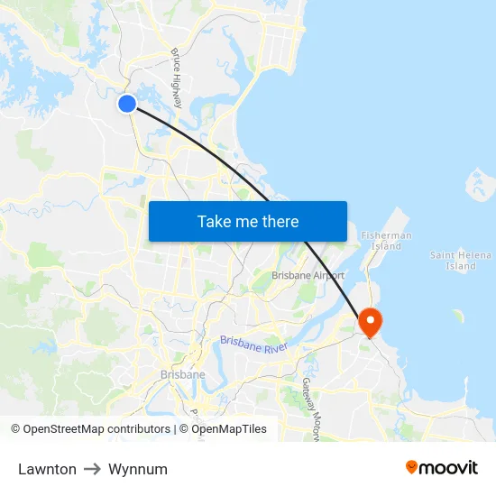 Lawnton to Wynnum map