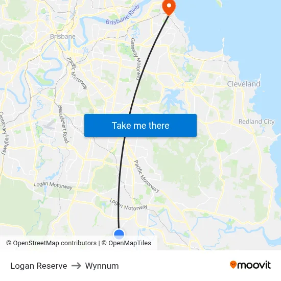 Logan Reserve to Wynnum map