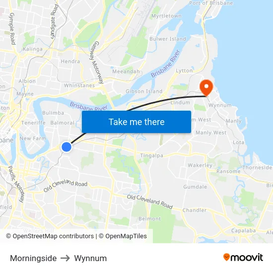 Morningside to Wynnum map