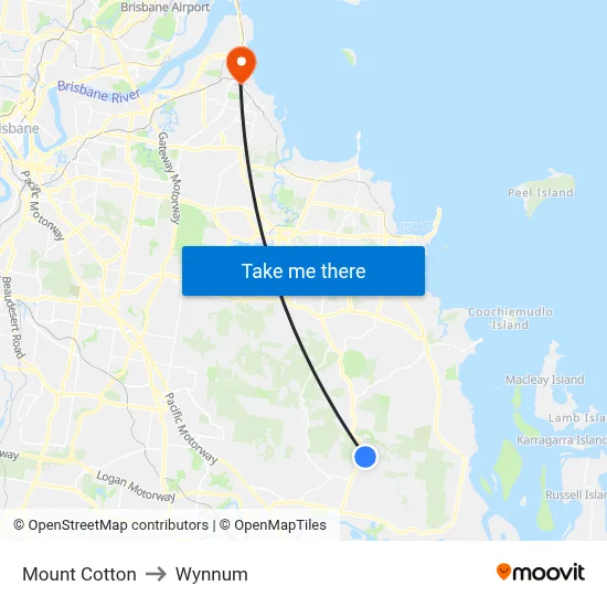 Mount Cotton to Wynnum map