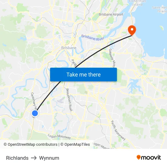 Richlands to Wynnum map