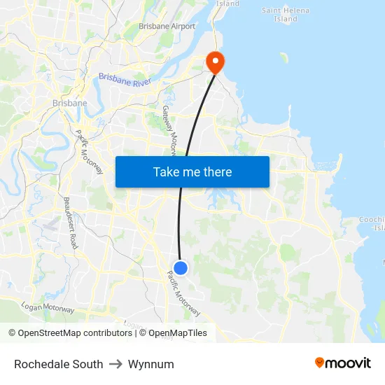 Rochedale South to Wynnum map