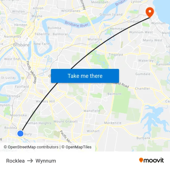 Rocklea to Wynnum map