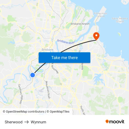 Sherwood to Wynnum map