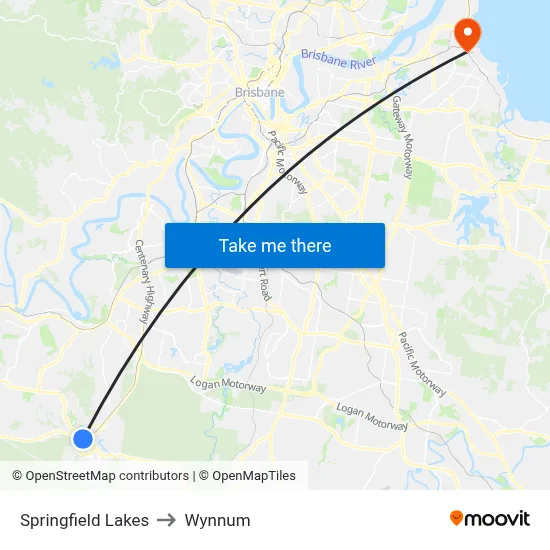 Springfield Lakes to Wynnum map