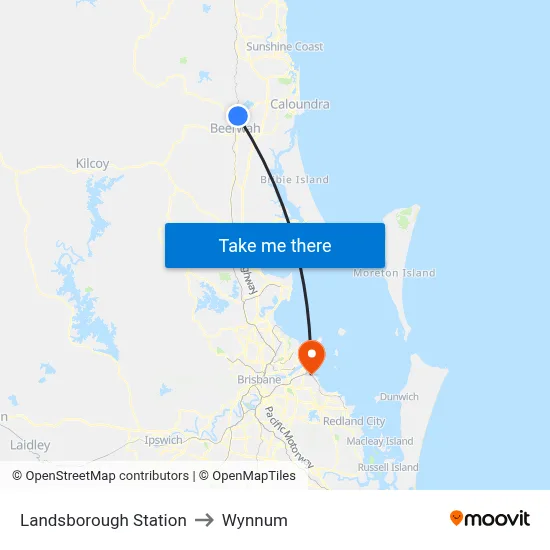 Landsborough Station to Wynnum map