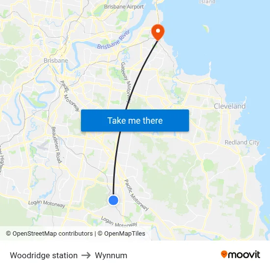 Woodridge station to Wynnum map