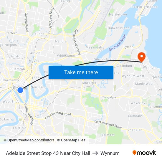 Adelaide Street Stop 43 Near City Hall to Wynnum map