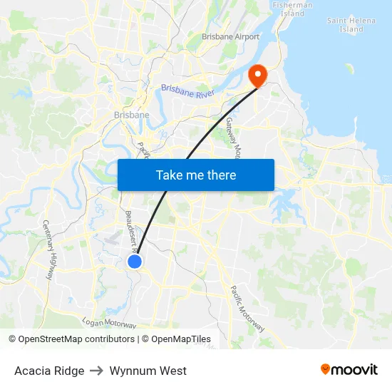 Acacia Ridge to Wynnum West map