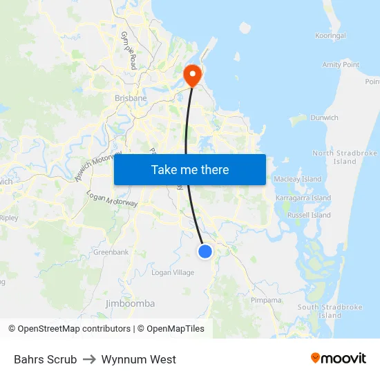 Bahrs Scrub to Wynnum West map