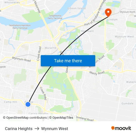 Carina Heights to Wynnum West map