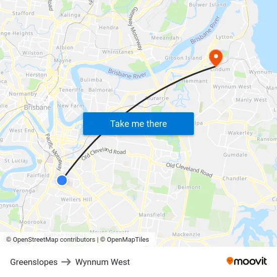Greenslopes to Wynnum West map