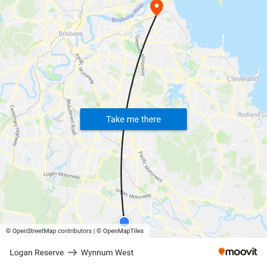 Logan Reserve to Wynnum West map