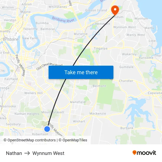 Nathan to Wynnum West map