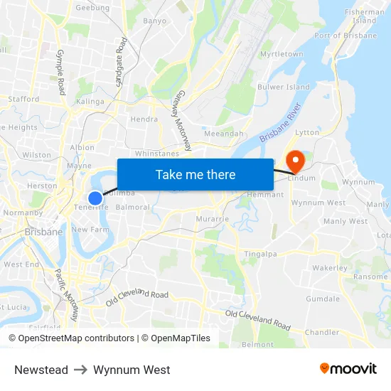 Newstead to Wynnum West map