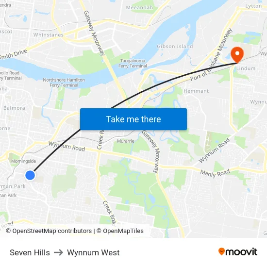 Seven Hills to Wynnum West map