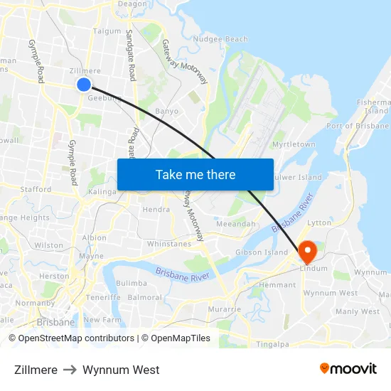 Zillmere to Wynnum West map