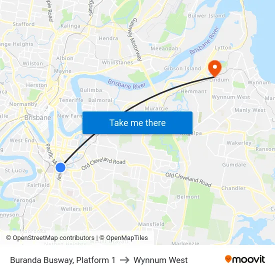 Buranda Busway, Platform 1 to Wynnum West map