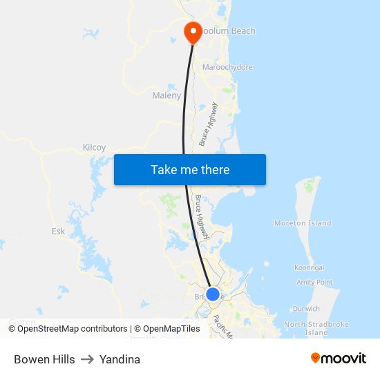 Bowen Hills to Yandina map