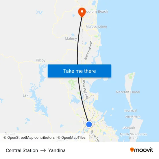 Central Station to Yandina map