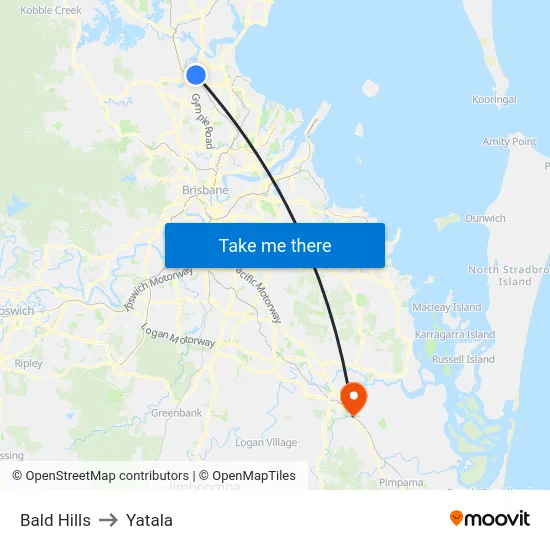 Bald Hills to Yatala map