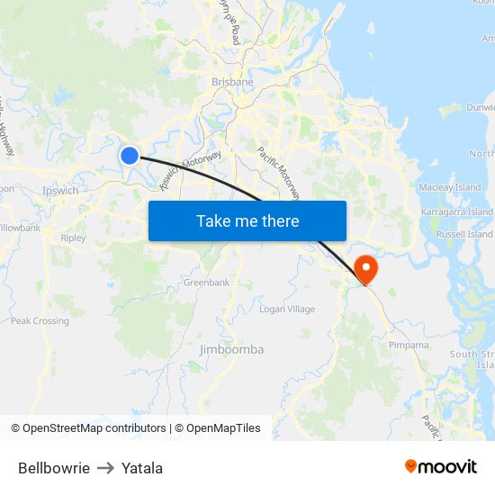 Bellbowrie to Yatala map