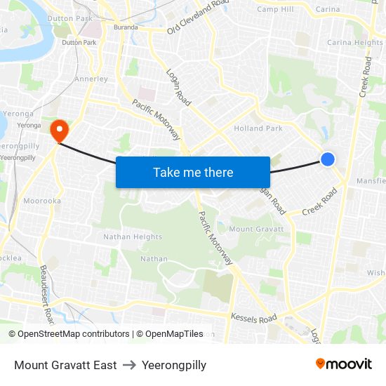 Mount Gravatt East to Yeerongpilly map