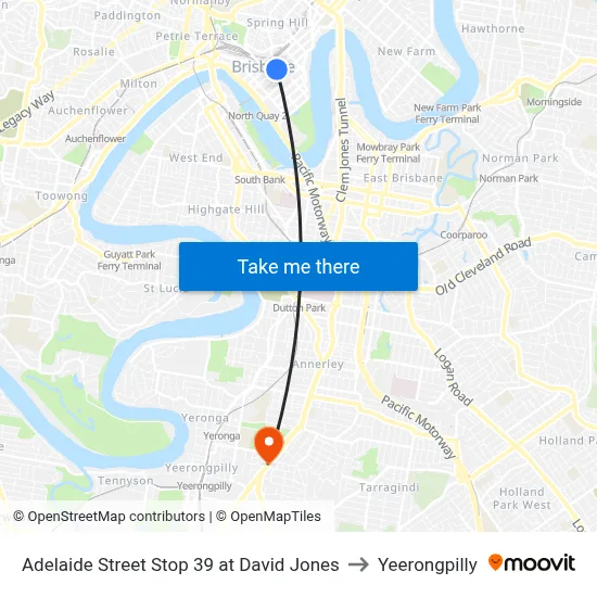 Adelaide Street Stop 39 at David Jones to Yeerongpilly map