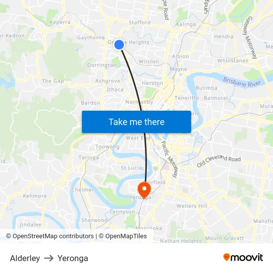 Alderley to Yeronga map