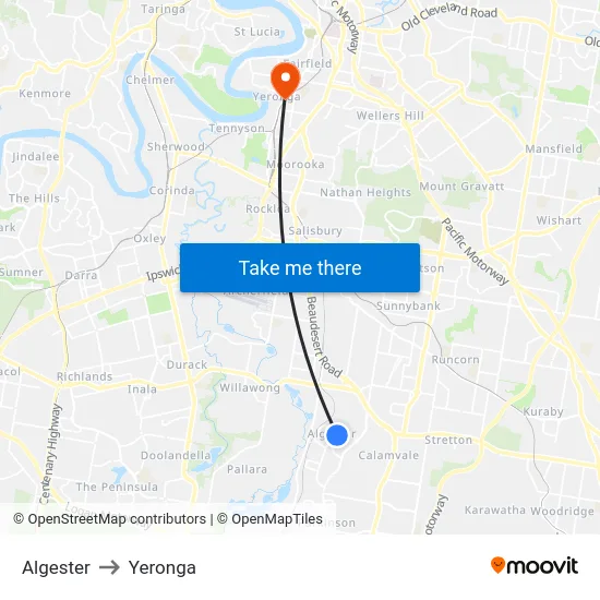 Algester to Yeronga map