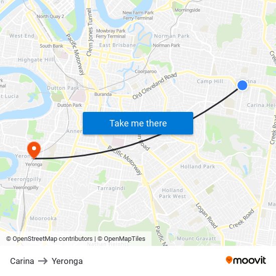 Carina to Yeronga map