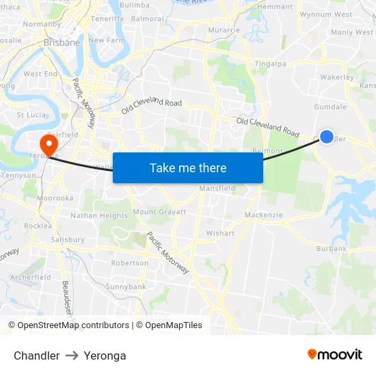 Chandler to Yeronga map